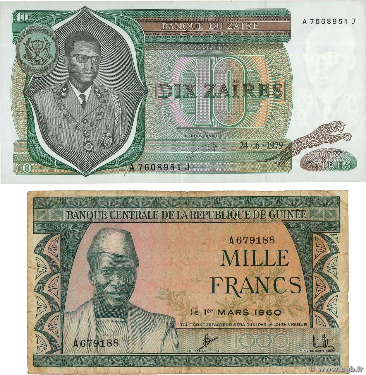 10 Zaïres et 1000 Francs Lot LOTS  1979 P.LOT TB
