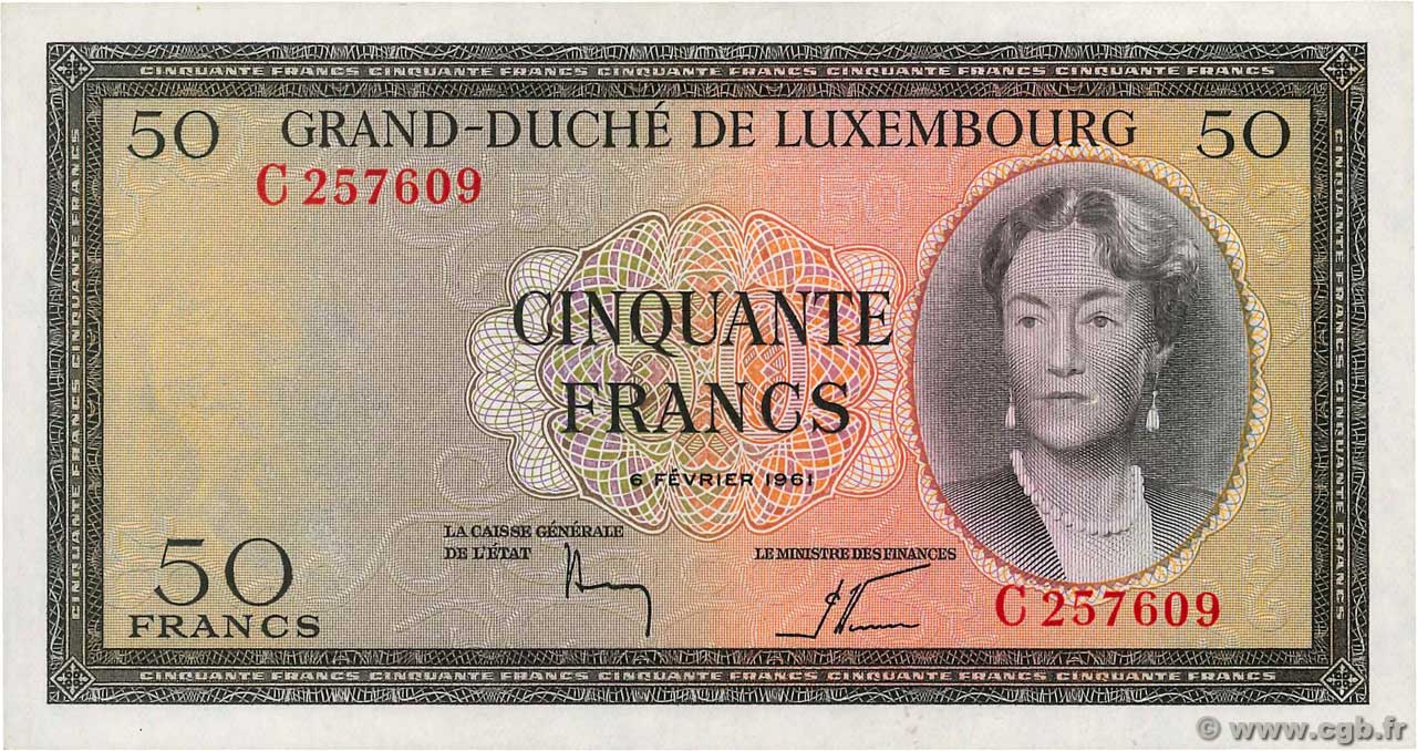 50 Francs LUSSEMBURGO  1961 P.51a AU