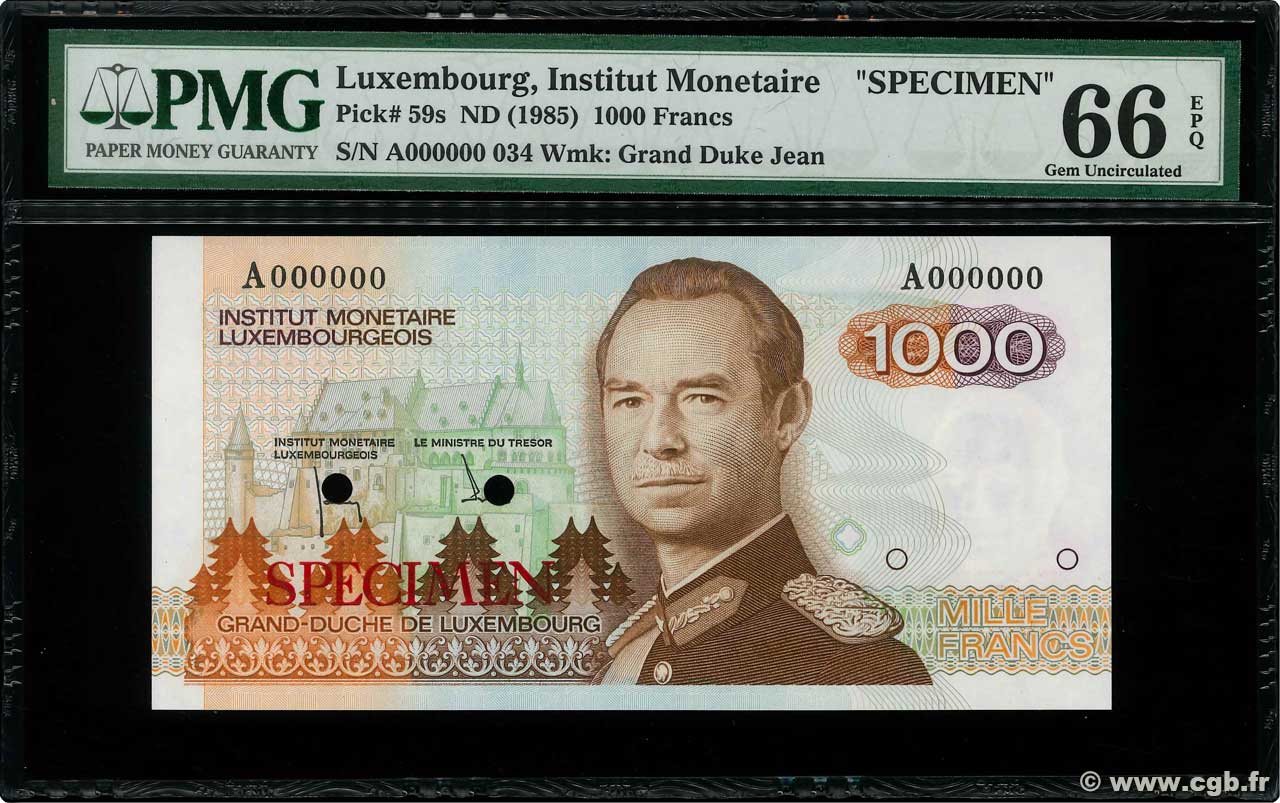 1000 Francs Spécimen LUXEMBURGO  1985 P.59s FDC