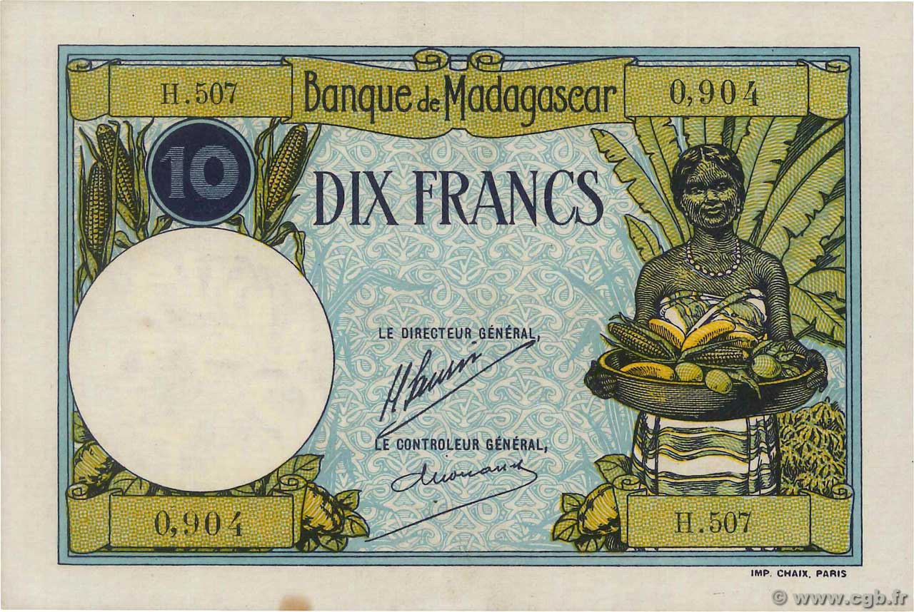 10 Francs MADAGASCAR  1926 P.036 XF