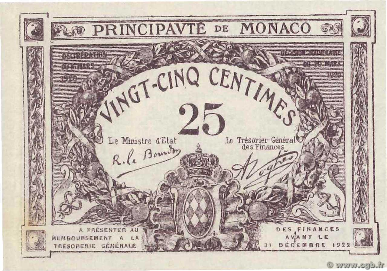 25 Centimes violet MONACO  1920 P.02a AU