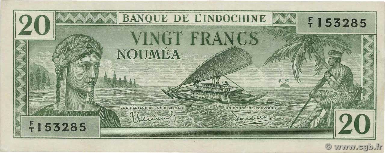 20 Francs NEW CALEDONIA  1944 P.49 UNC-