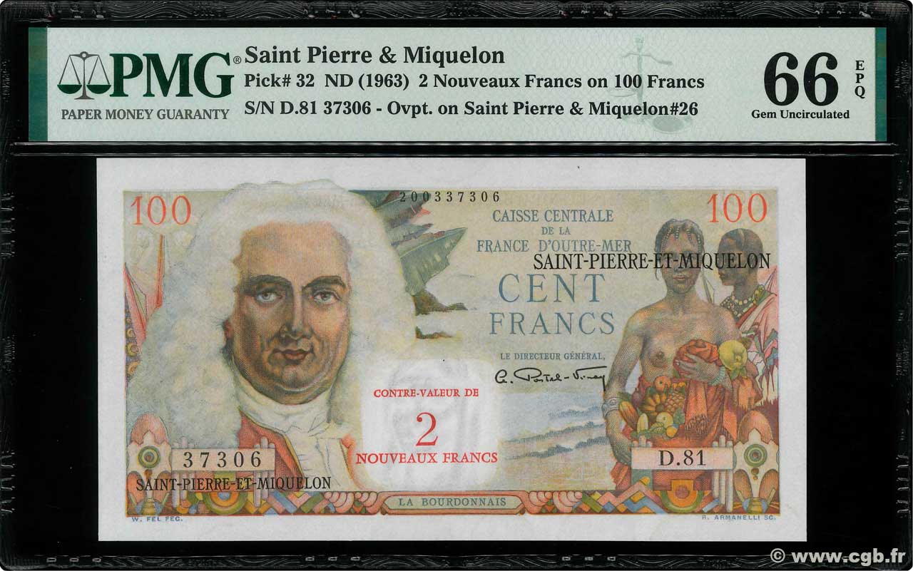 2 NF sur 100 Francs La Bourdonnais SAINT-PIERRE UND MIQUELON  1960 P.32 ST