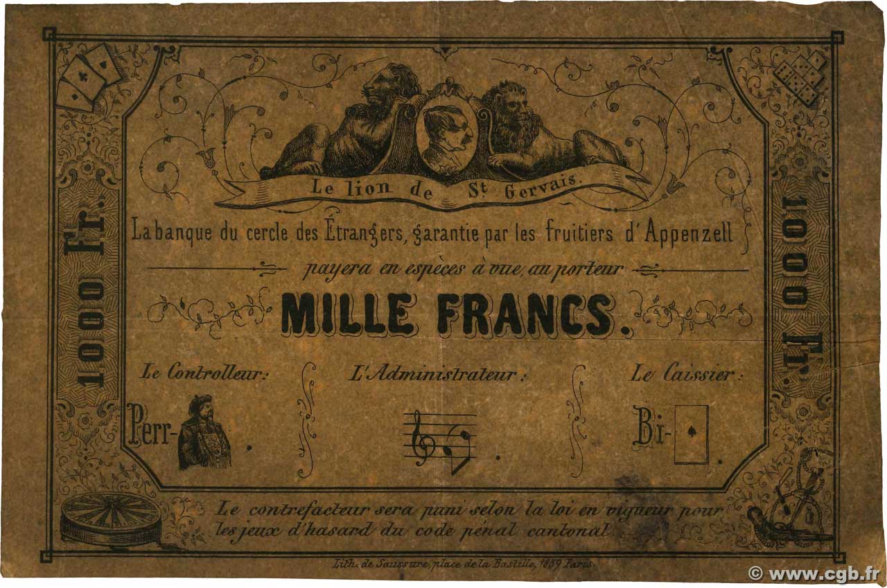 1000 Francs SUISSE  1859  MB