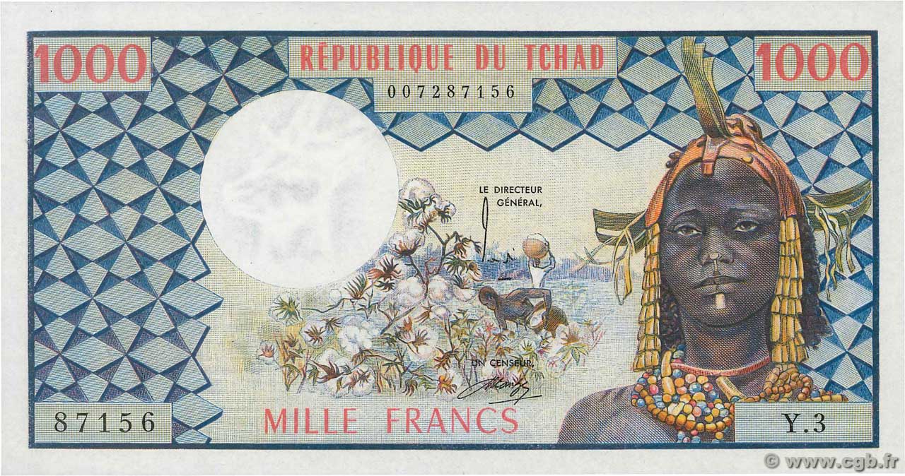 1000 Francs CHAD  1974 P.03a AU+