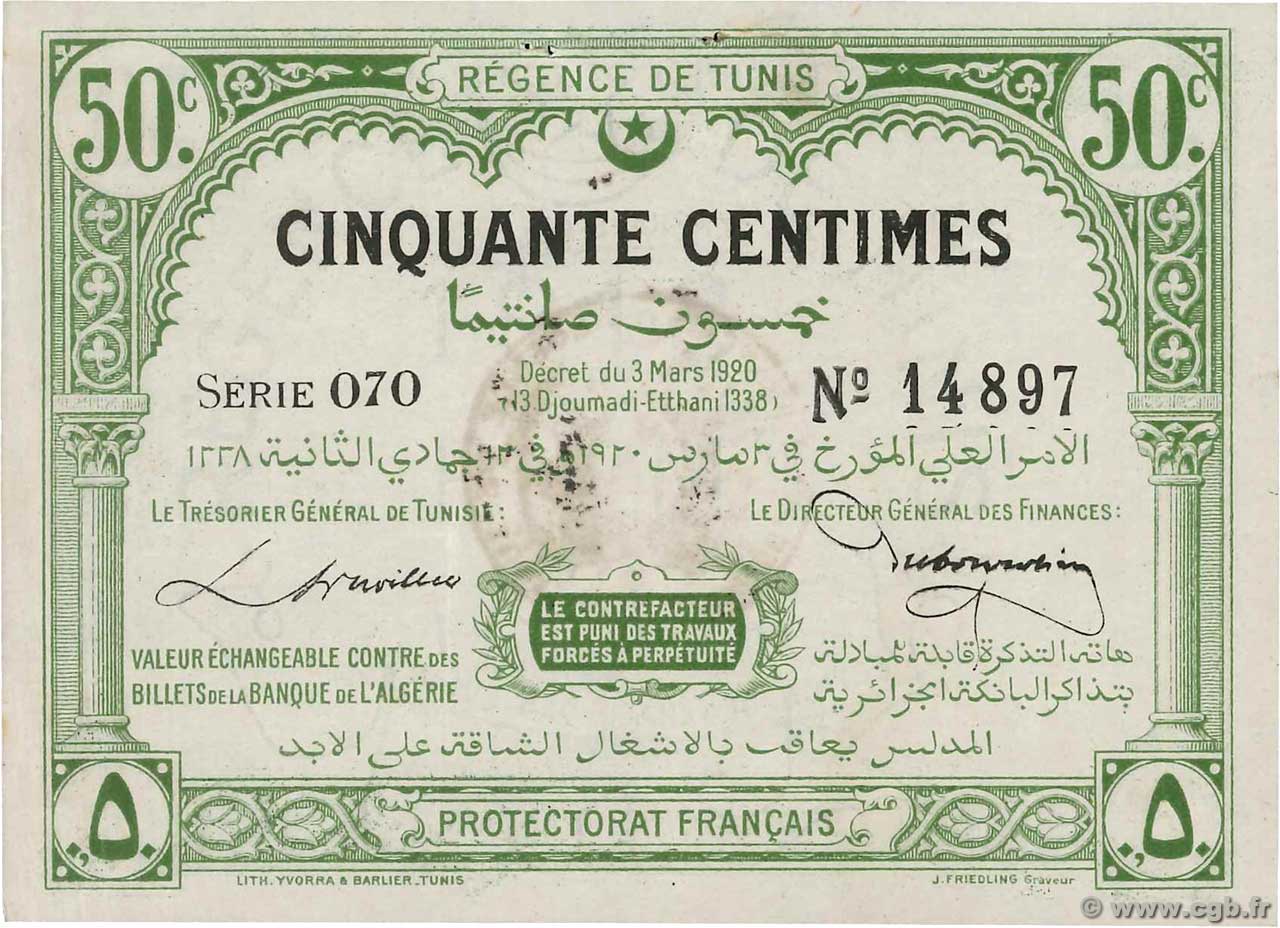 50 Centimes TUNISIA  1920 P.48 q.SPL