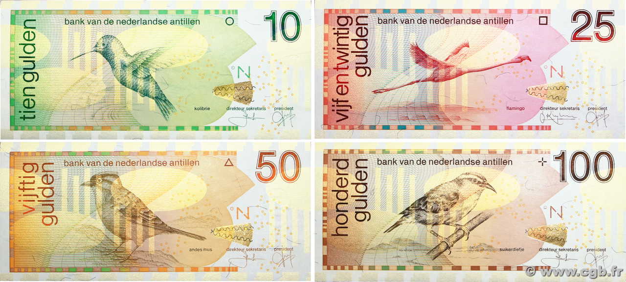 10 au 100 Gulden Lot NETHERLANDS ANTILLES  1998 P.28 au P.31 FDC