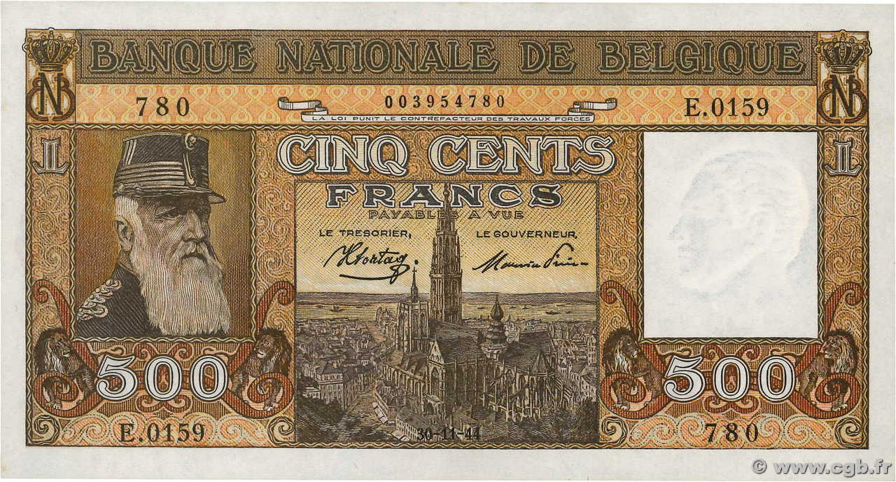 500 Francs BELGIQUE  1944 P.127a SUP