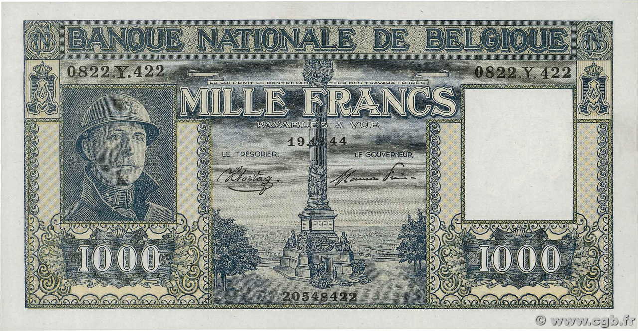 1000 Francs BELGIQUE  1944 P.128b SPL