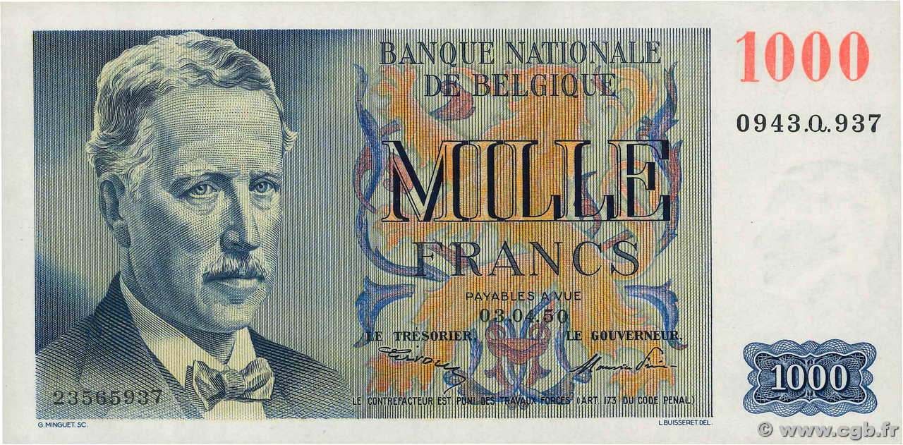 1000 Francs BELGIQUE  1950 P.131a pr.NEUF