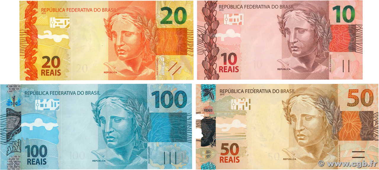 10 au 100 Reais Lot BRASILE  2010 P.254 au P.257 FDC