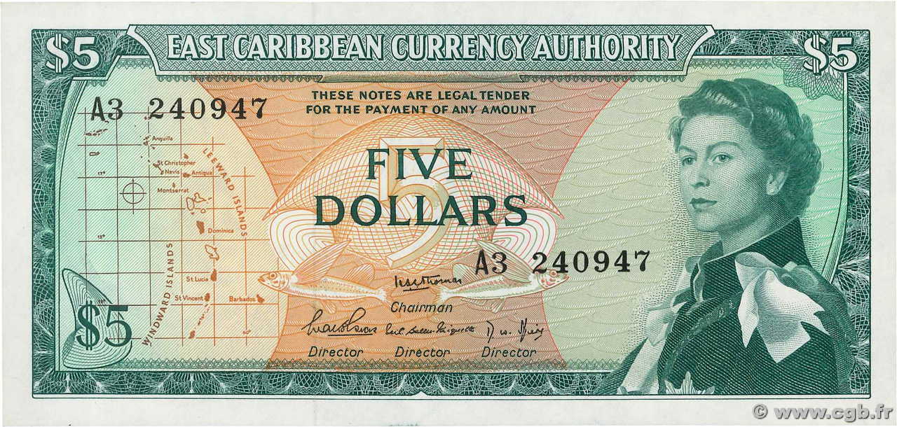 5 Dollars CARAÏBES  1965 P.14a pr.NEUF