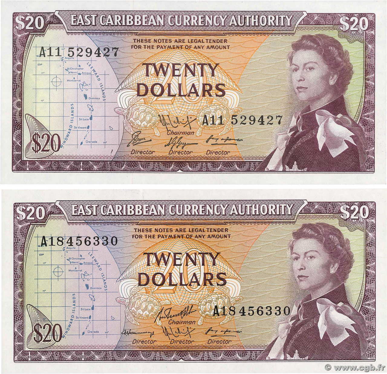 20 Dollars Lot CARAÏBES  1965 P.15g NEUF