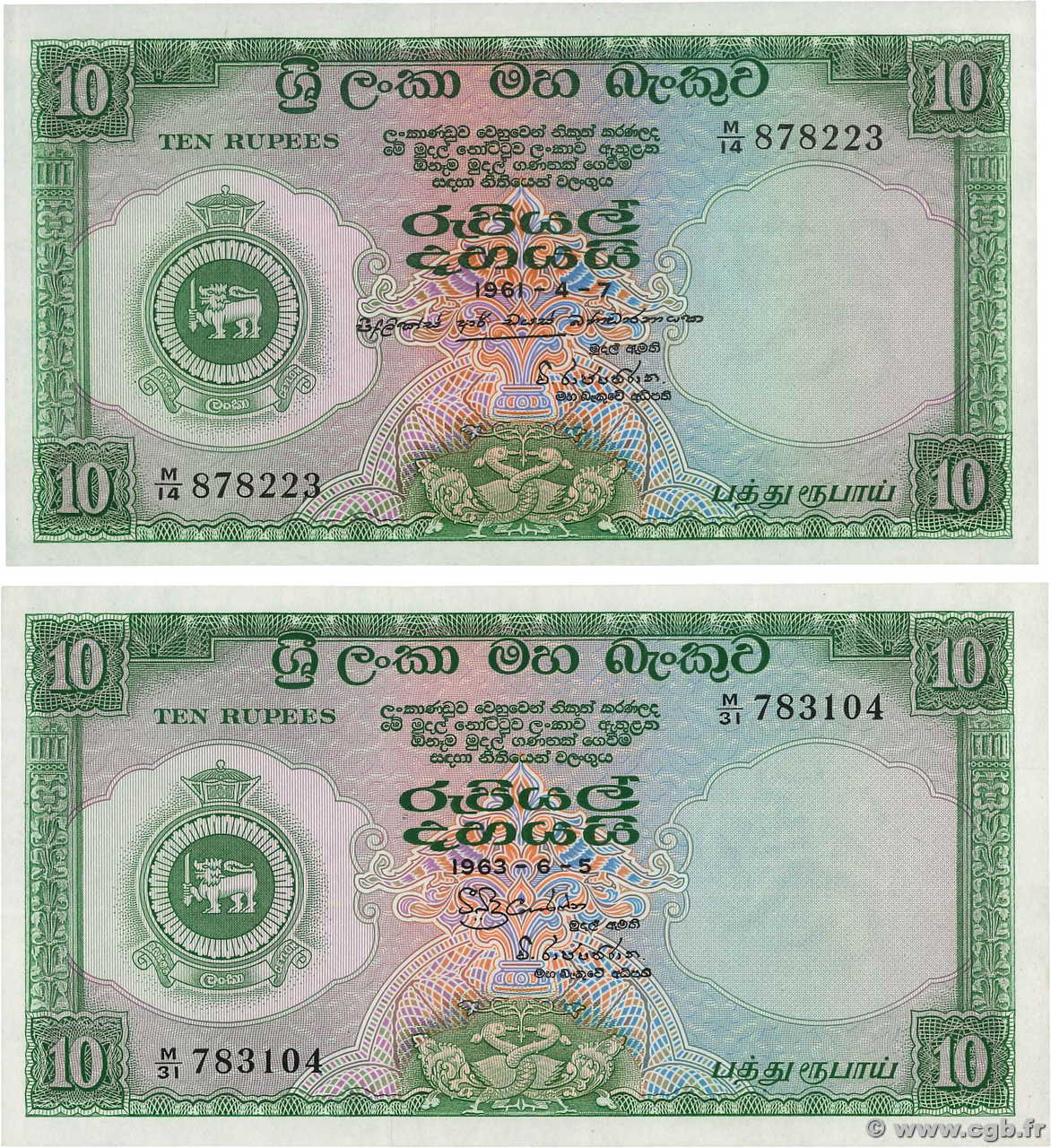 10 Rupees Lot CEYLAN  1963 P.059c pr.NEUF