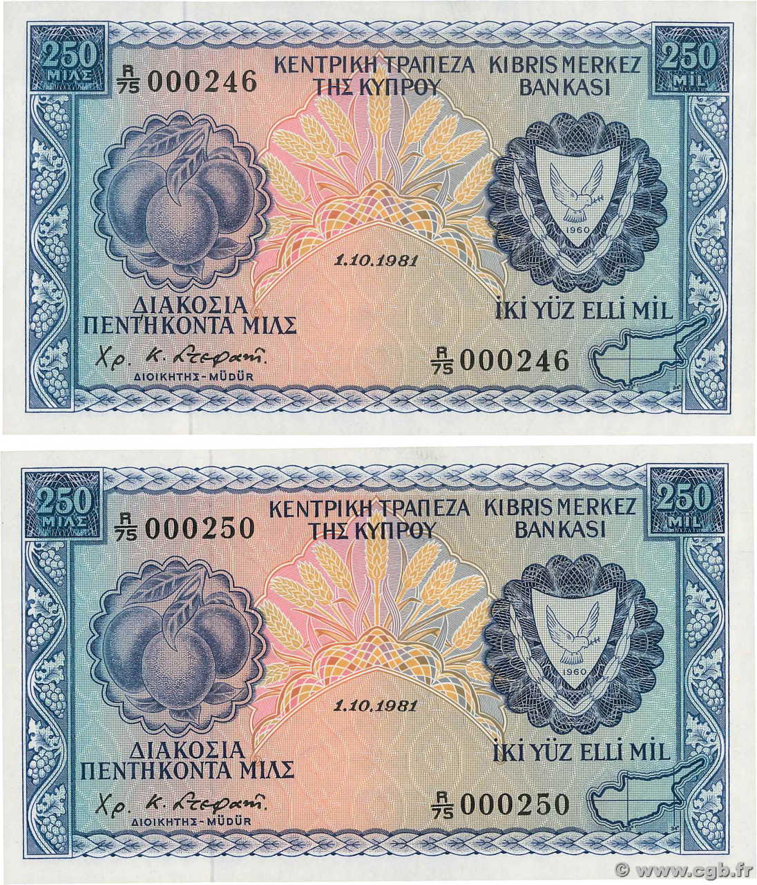 250 Mils Petit numéro CHIPRE  1981 P.41c FDC