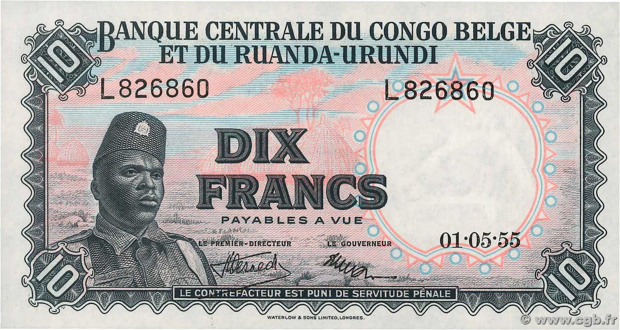 10 Francs CONGO BELGE  1955 P.30a NEUF