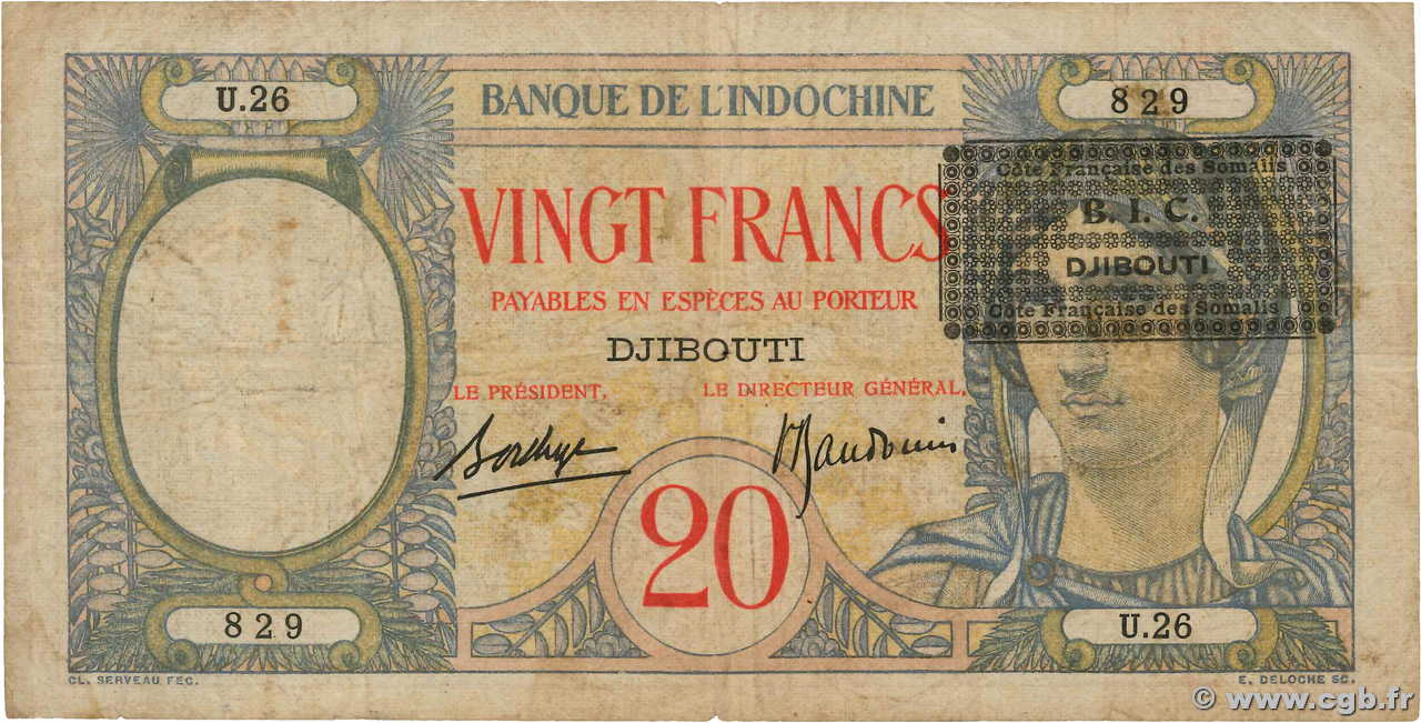 20 Francs DJIBOUTI  1943 P.12A F-