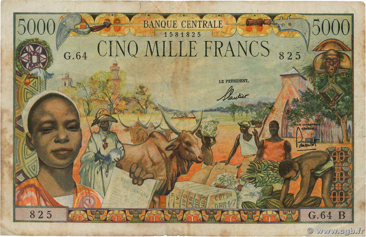 5000 Francs ÉTATS DE L AFRIQUE ÉQUATORIALE  1963 P.06b B+