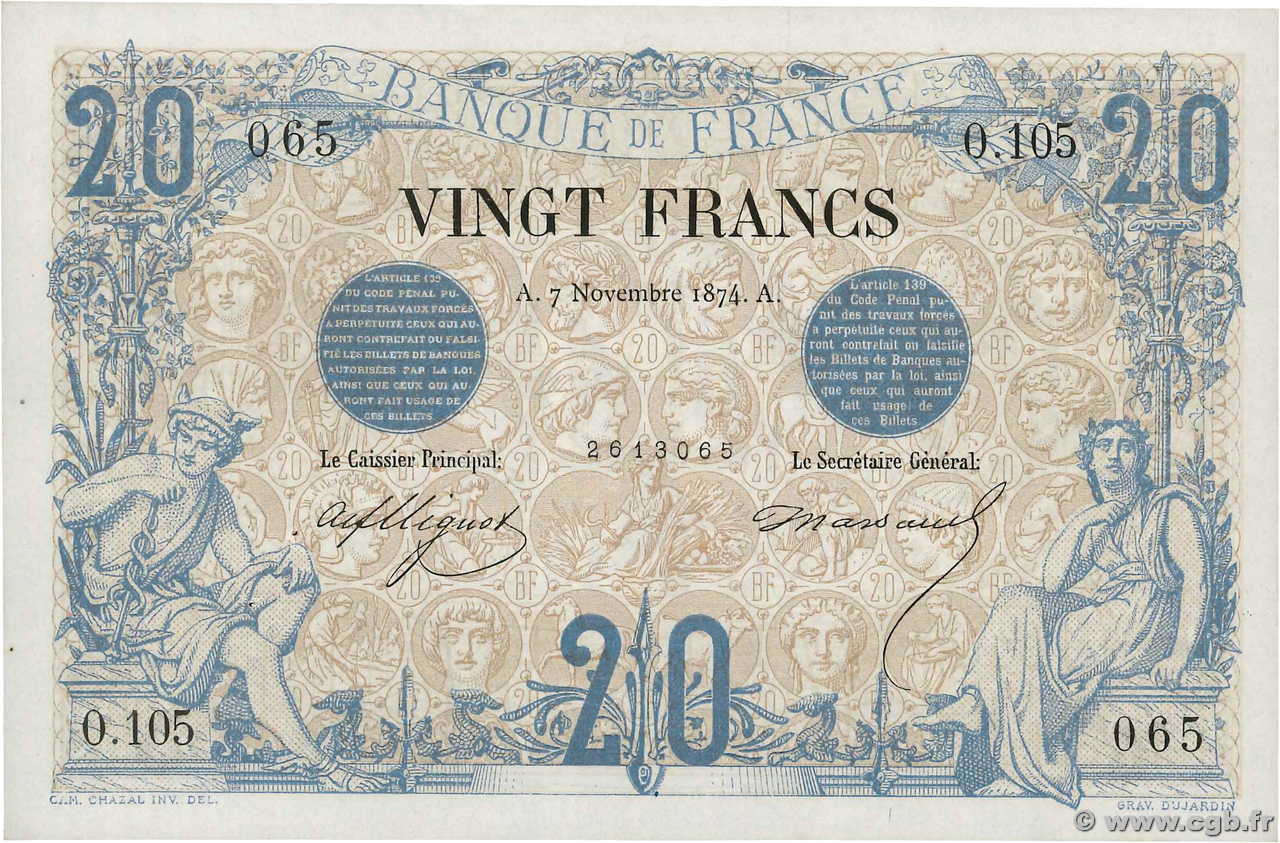 20 Francs NOIR FRANCIA  1874 F.09.01 SPL