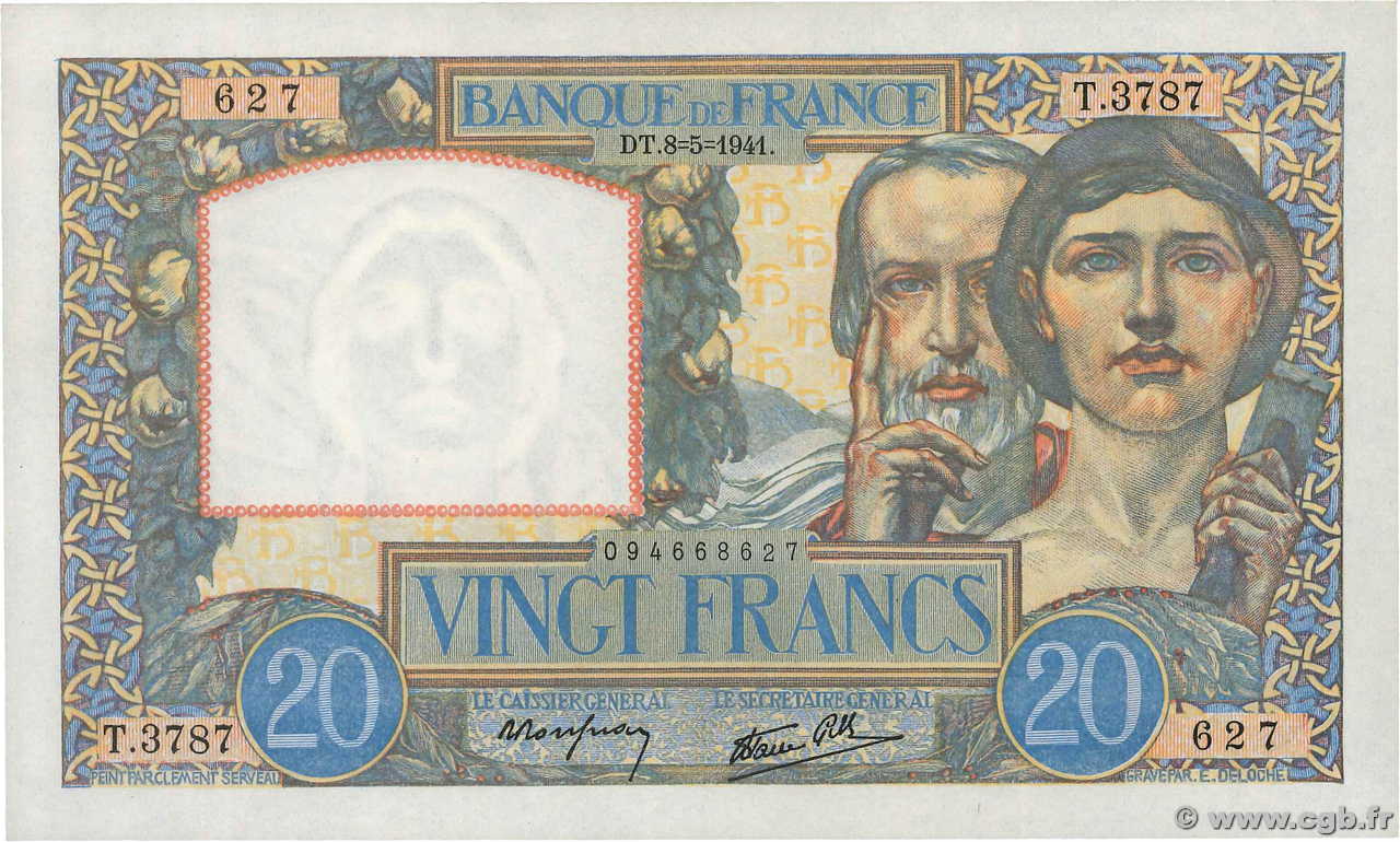 20 Francs TRAVAIL ET SCIENCE FRANCIA  1941 F.12.14 FDC