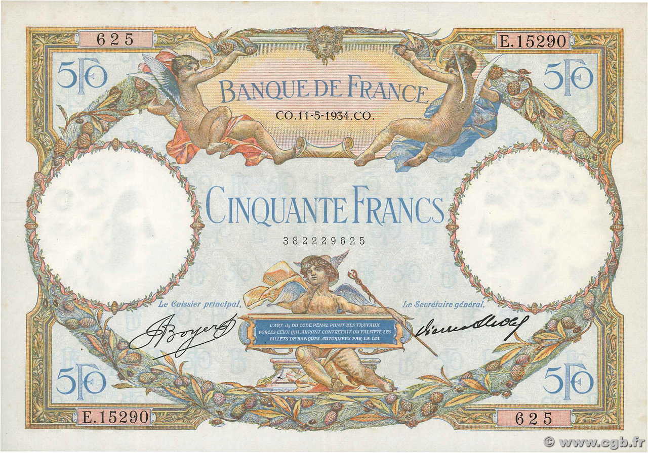 50 Francs LUC OLIVIER MERSON type modifié FRANCIA  1934 F.16.05 EBC