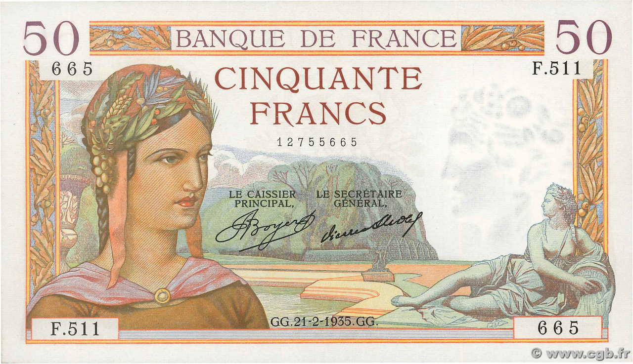 50 Francs CÉRÈS FRANCIA  1935 F.17.04 SPL
