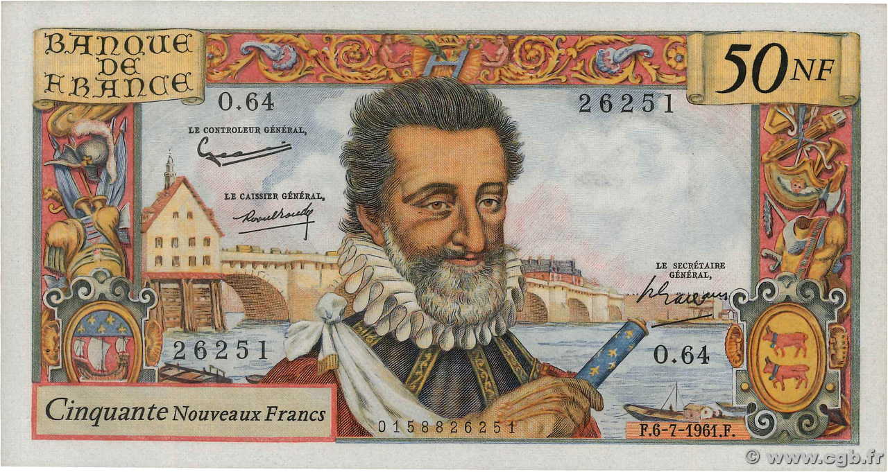 50 Nouveaux Francs HENRI IV FRANCE  1961 F.58.06 AU-