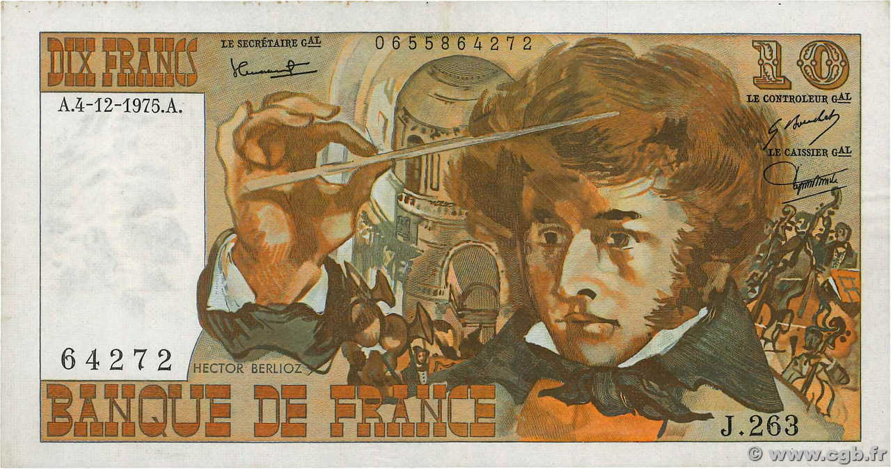10 Francs BERLIOZ FRANCE  1975 F.63.15 VF-