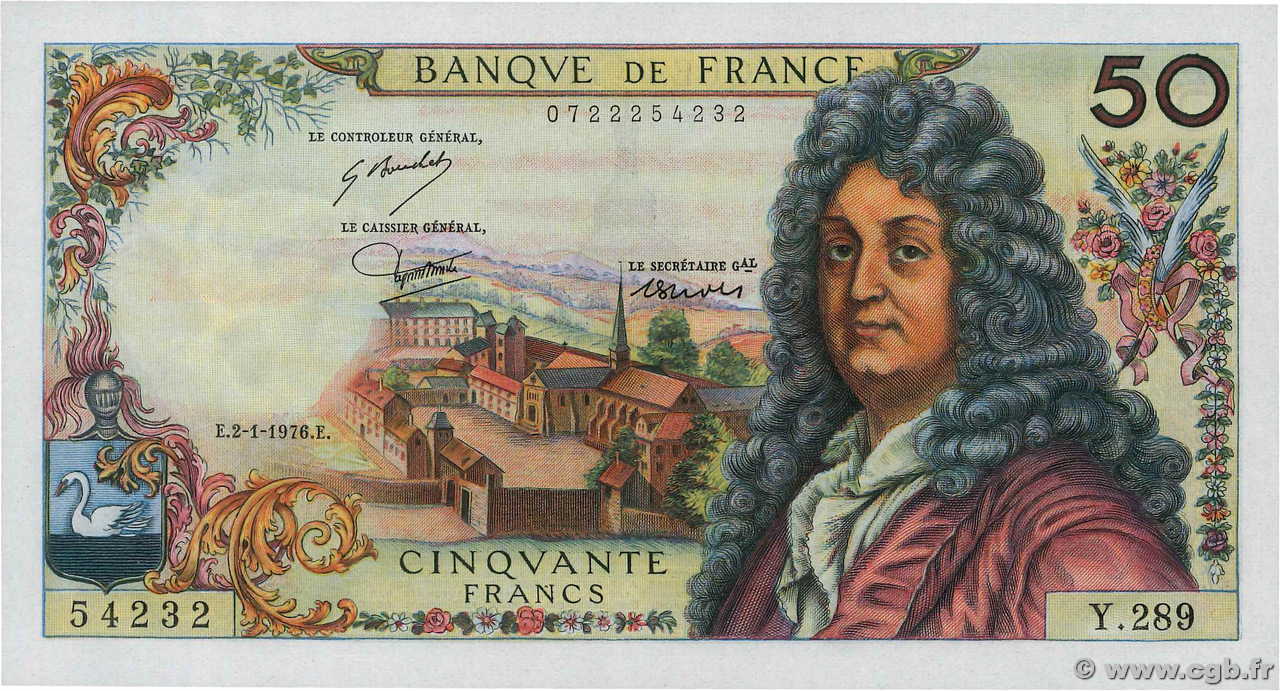 50 Francs RACINE FRANCIA  1976 F.64.32 AU