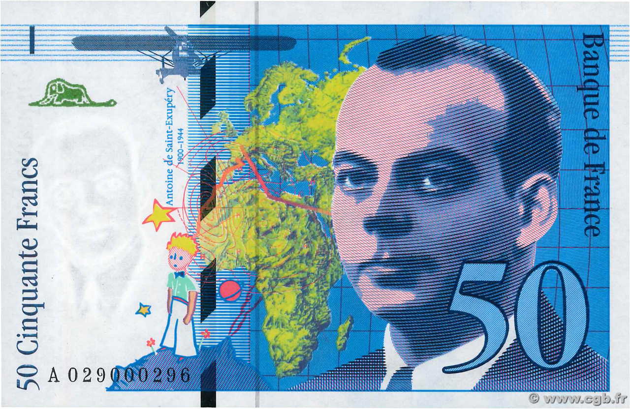 50 Francs SAINT-EXUPÉRY modifié Petit numéro FRANKREICH  1996 F.73.02A ST