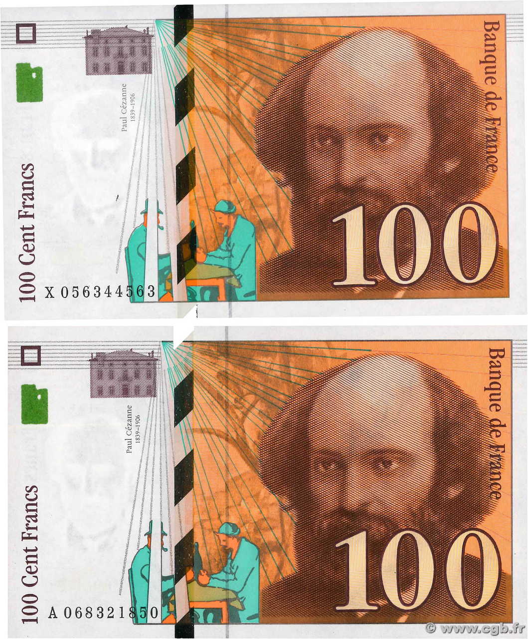 100 Francs CÉZANNE Lot FRANCE  1998 F.74.02 UNC