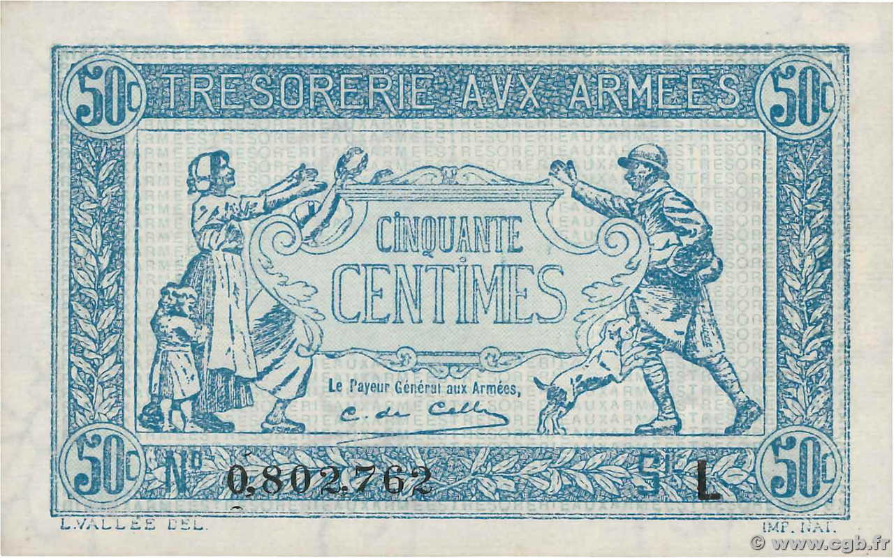50 Centimes TRÉSORERIE AUX ARMÉES 1917 FRANCE  1917 VF.01.12 pr.NEUF