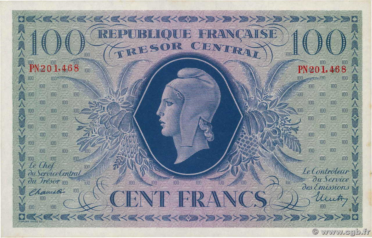 100 Francs MARIANNE FRANCE  1943 VF.06.01g AU+