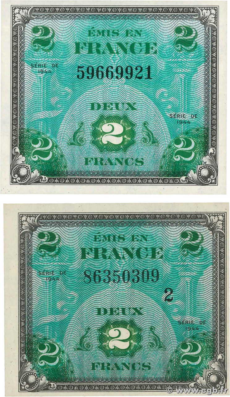 2 Francs DRAPEAU Lot FRANCE  1944 VF.16.01/02 UNC