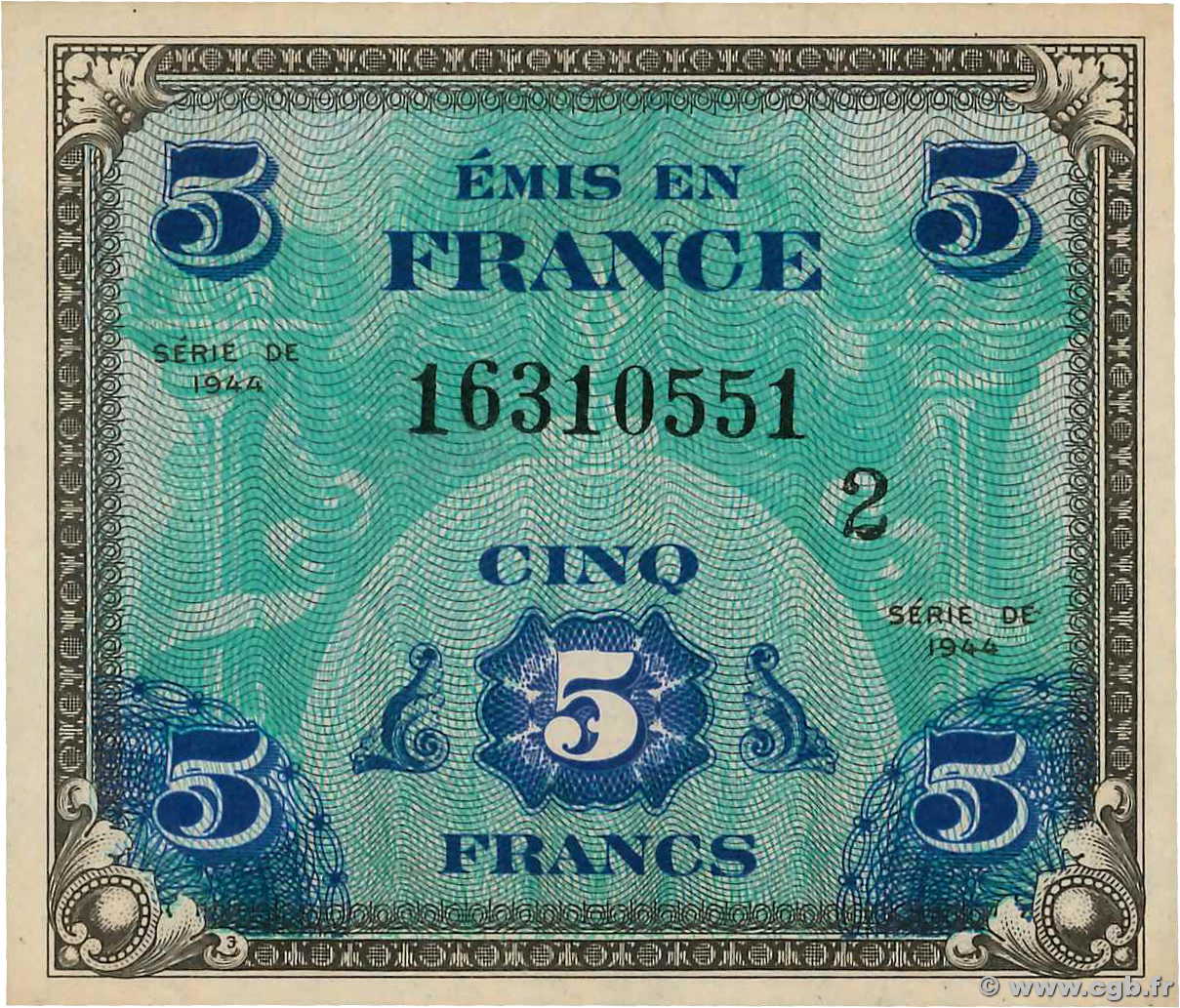 5 Francs DRAPEAU FRANCE  1944 VF.17.02 UNC