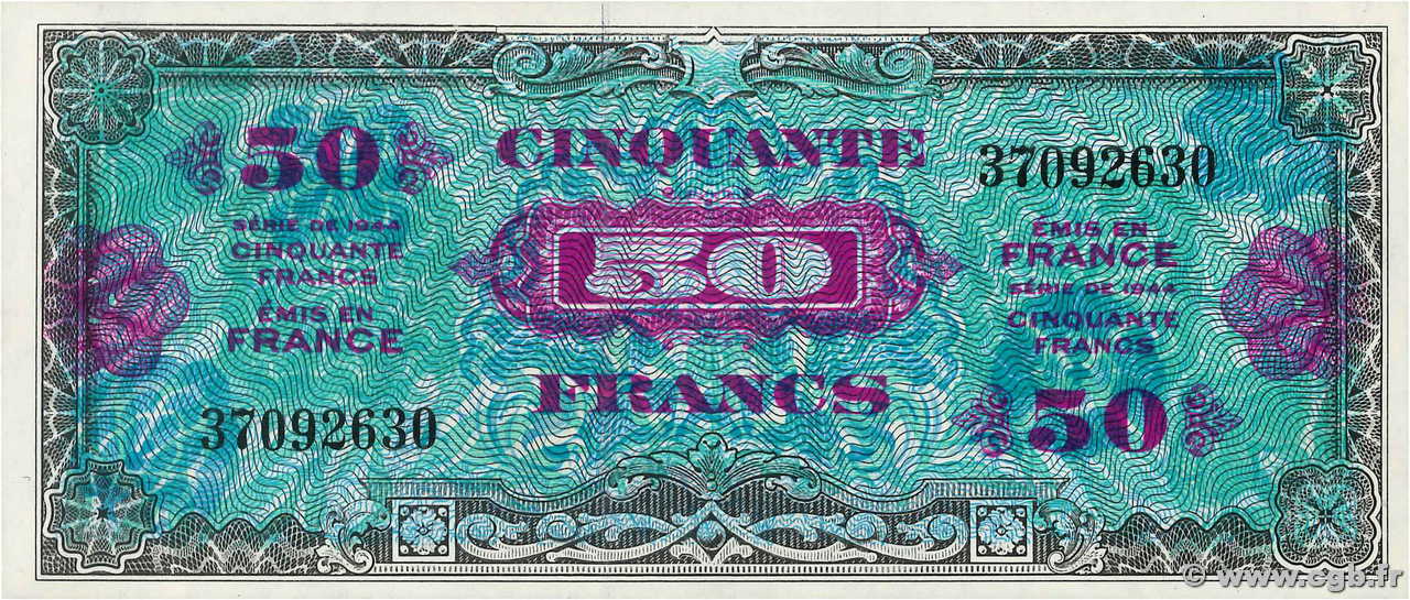 50 Francs DRAPEAU FRANCIA  1944 VF.19.01 AU