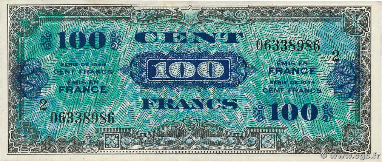 100 Francs DRAPEAU FRANCIA  1944 VF.20.02 q.FDC