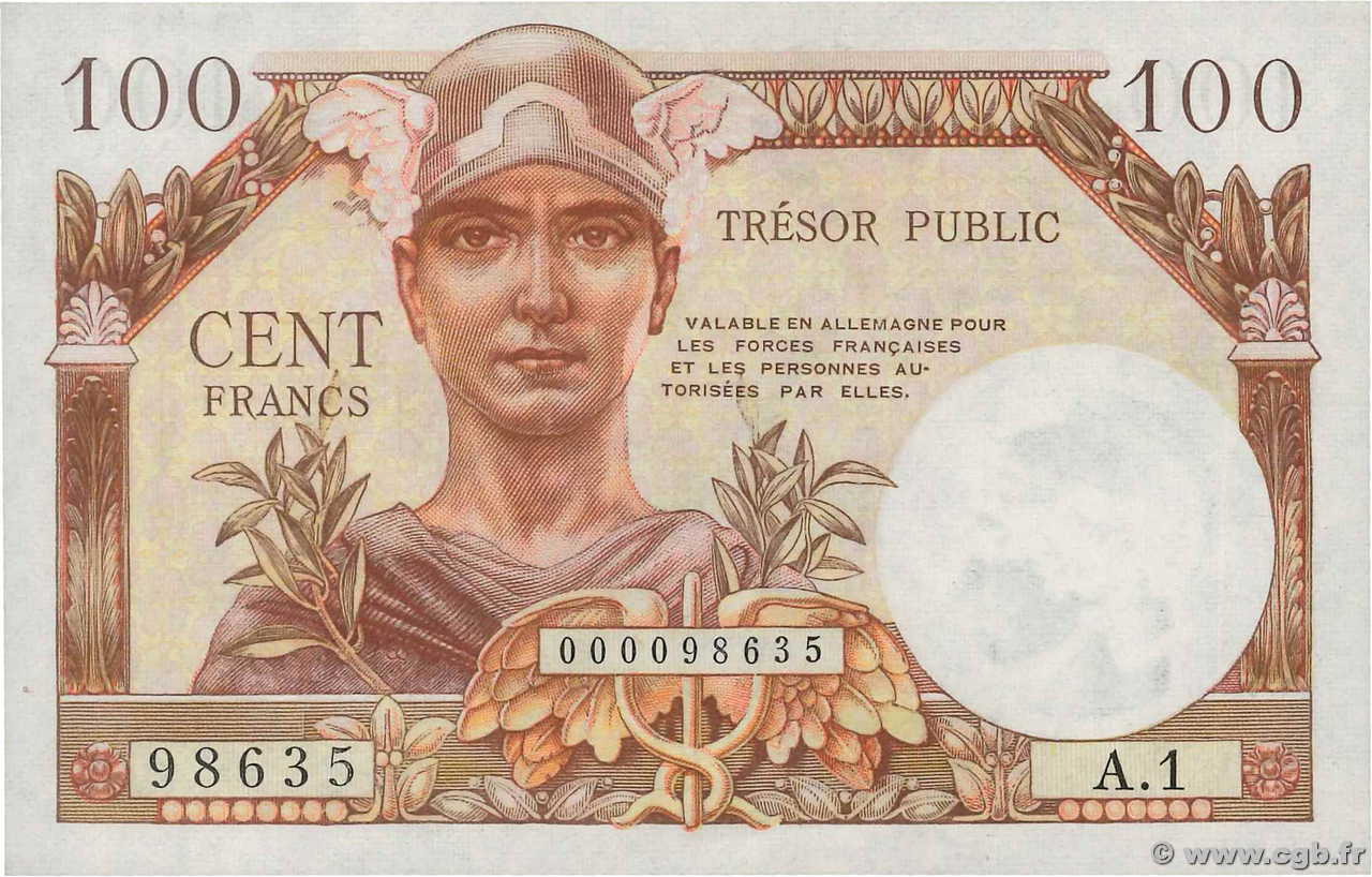 100 Francs TRÉSOR PUBLIC FRANCE  1955 VF.34.01 UNC-
