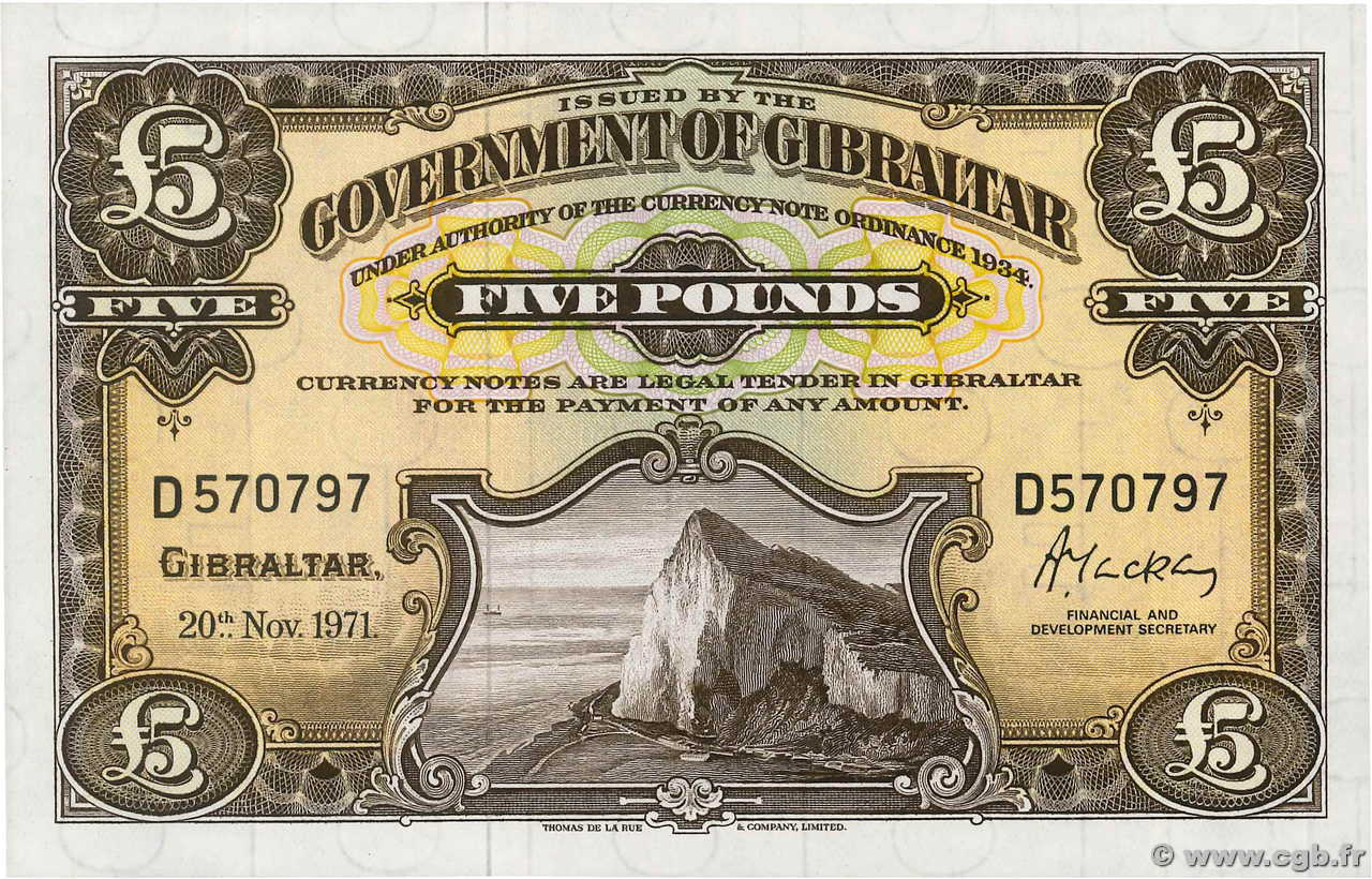 5 Pounds GIBILTERRA  1971 P.19b FDC