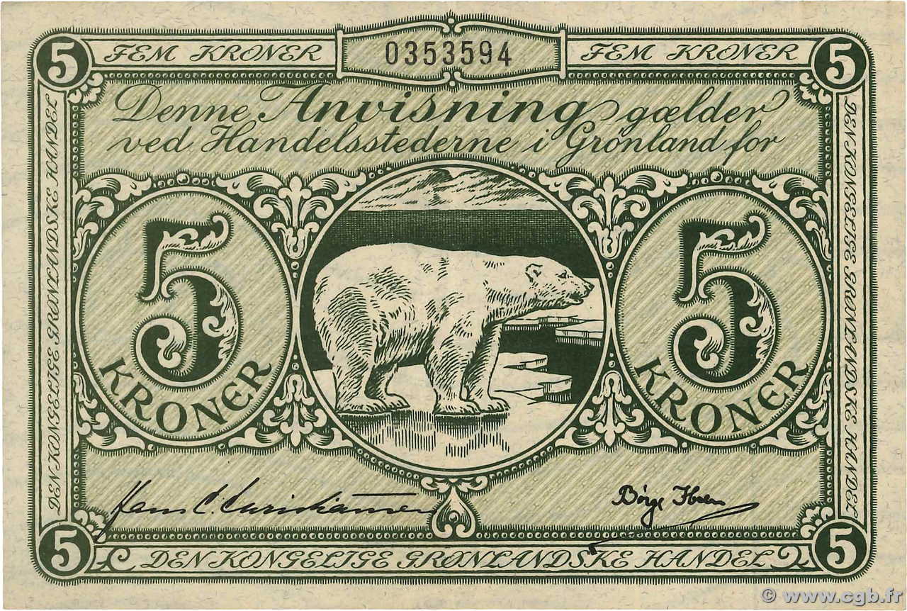 5 Kroner GRÖNLAND  1953 P.18a fVZ