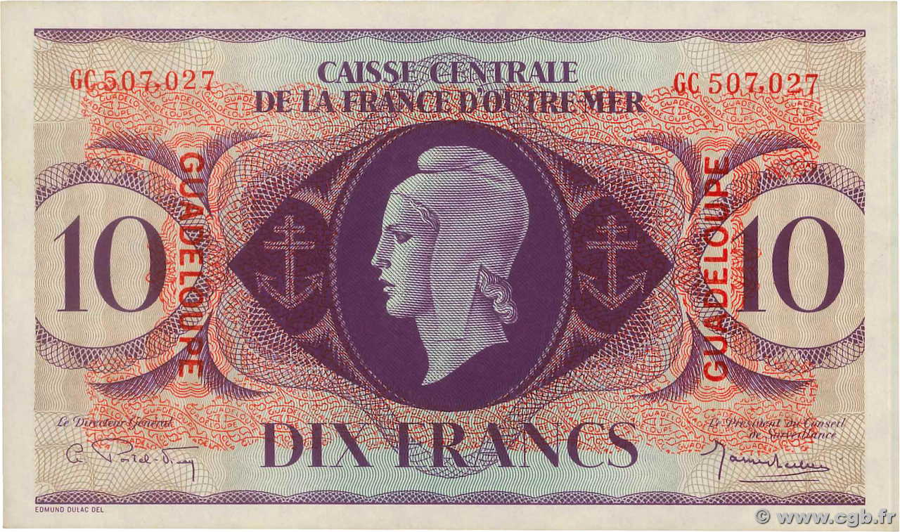 10 Francs Type anglais GUADELOUPE  1944 P.27a pr.SUP