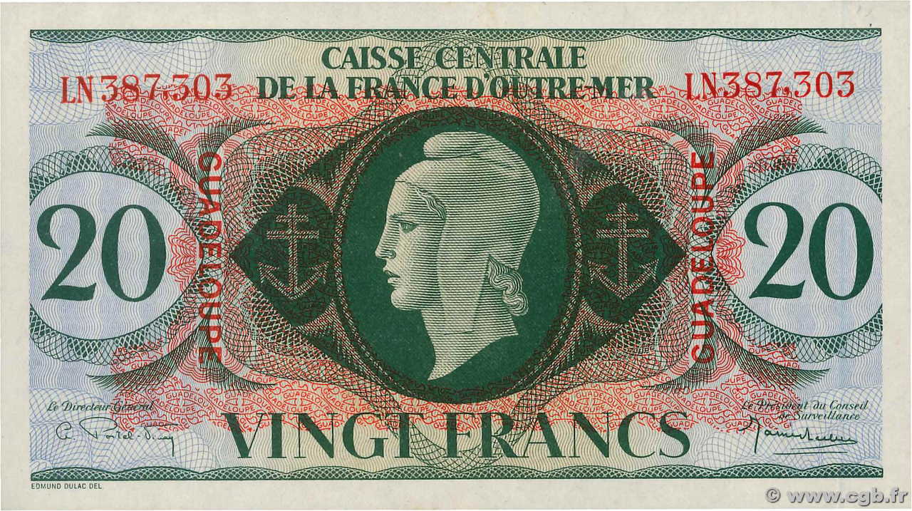20 Francs GUADELOUPE  1944 P.28a VZ+