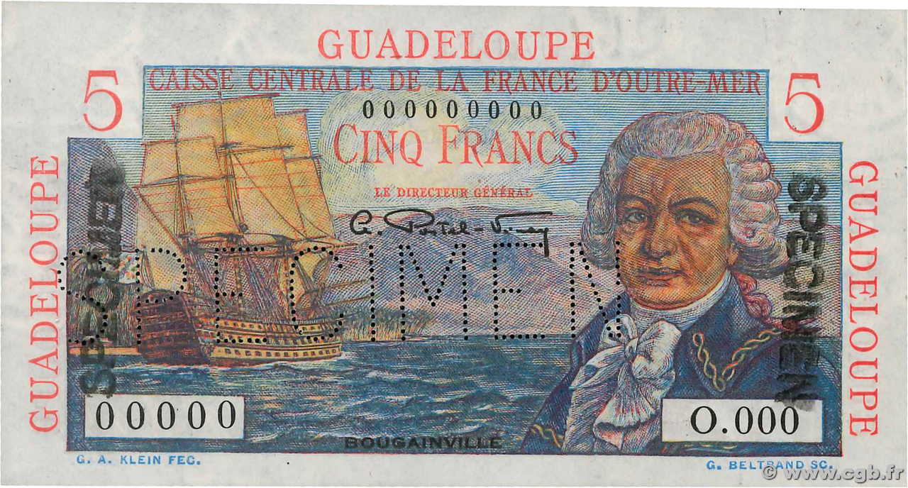 5 Francs Bougainville Spécimen GUADELOUPE  1946 P.31s SPL
