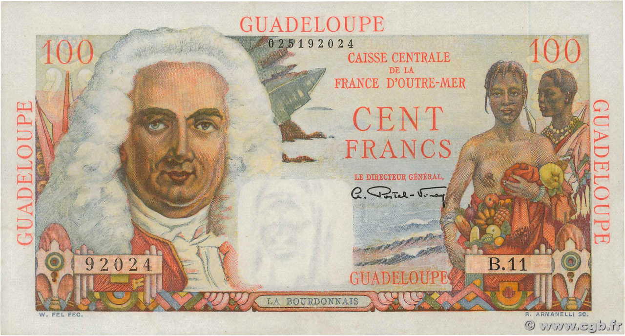 100 Francs La Bourdonnais GUADELOUPE  1946 P.35 q.AU