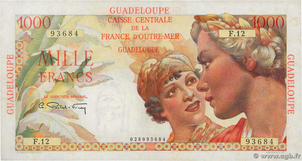 1000 Francs Union Française GUADELOUPE  1946 P.37a XF