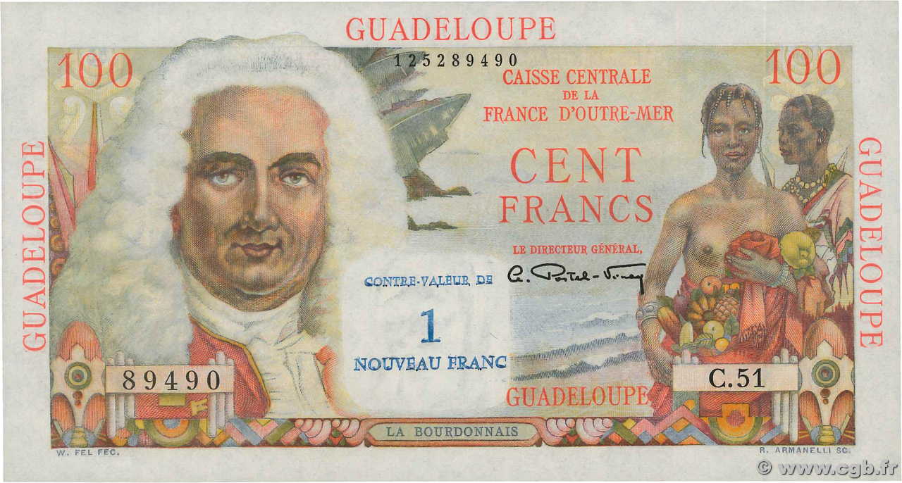 1 NF sur 100 Francs La Bourdonnais GUADELOUPE  1960 P.41 SC+