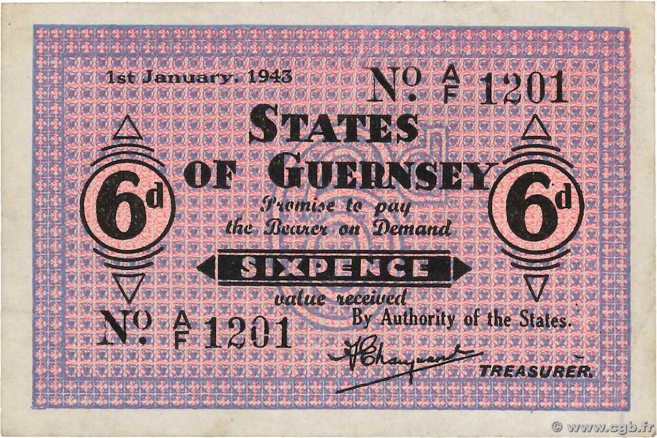 6 Pence GUERNSEY  1943 P.28 BB