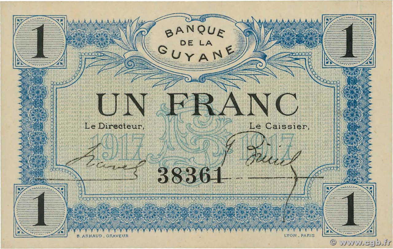 1 Franc FRENCH GUIANA  1917 P.05 AU