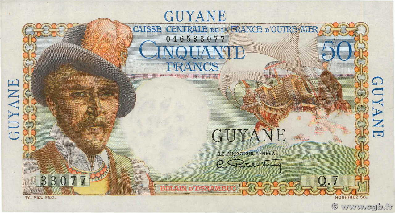 50 Francs Belain d Esnambuc FRENCH GUIANA  1946 P.22a q.FDC