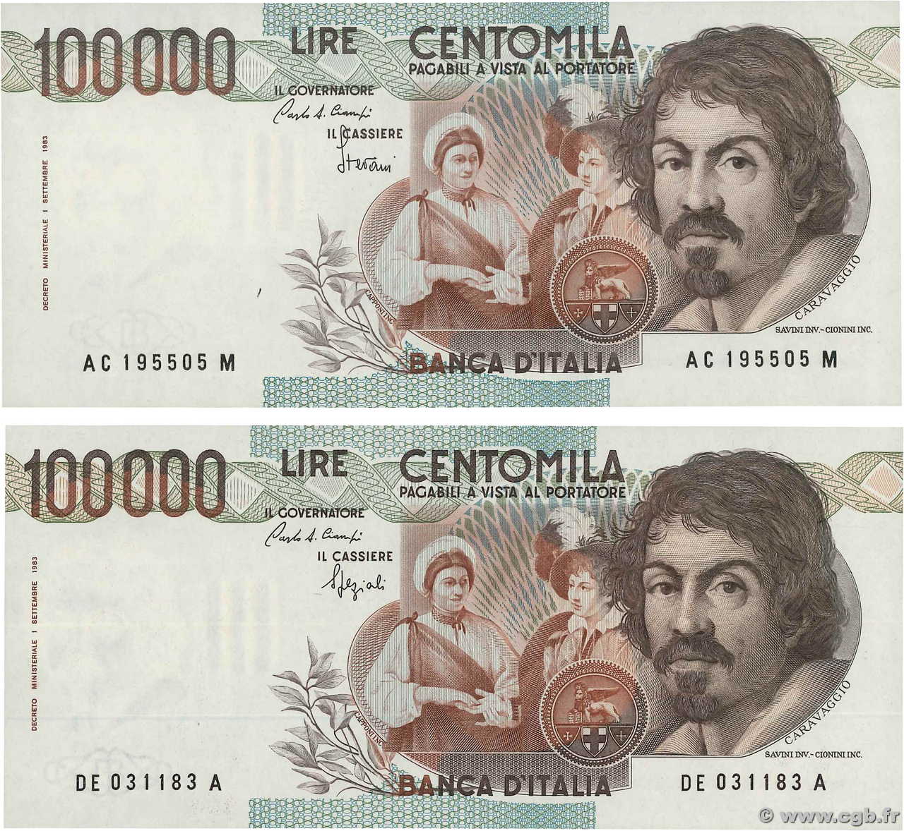 100000 Lire Lot ITALY  1983 P.110a/b UNC